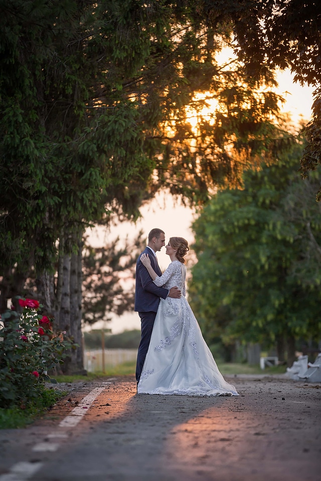Flower Garden newlyweds embrace