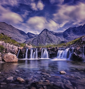 Long Exposure Waterfall in Mountains photo