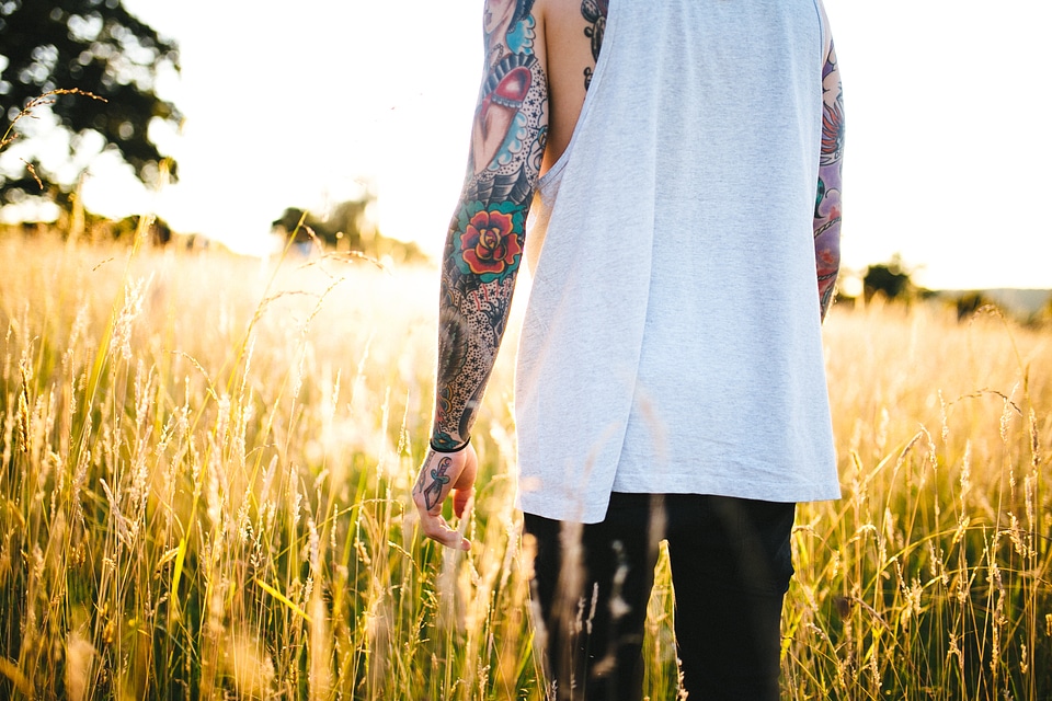 Meadow in the Sun - Young Men with Tattooed Arms photo