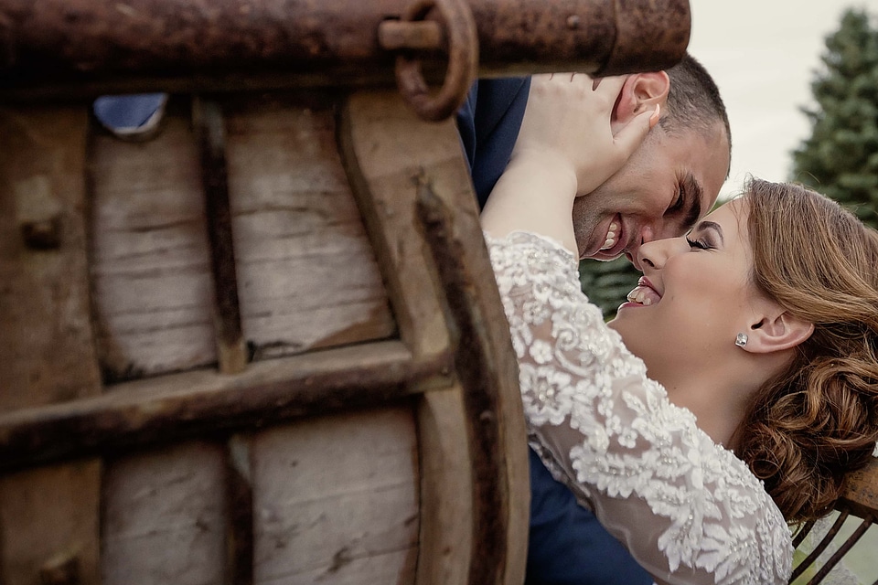Smiling hugging bride
