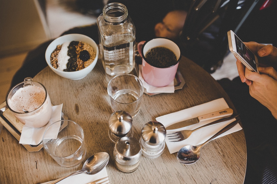Healthy Eating Breakfast Bowl and Hot Coffees