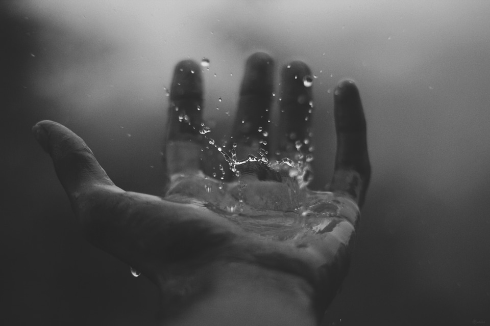 Rain Drops Splashing on an Open Hand photo