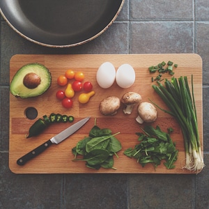 Food Preparation Vegetables on a Cutting Board photo