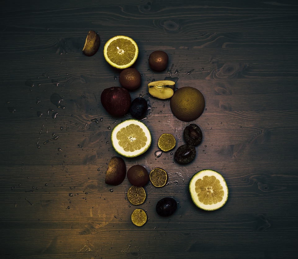 Still Life Wet Fruits Chopped Slices