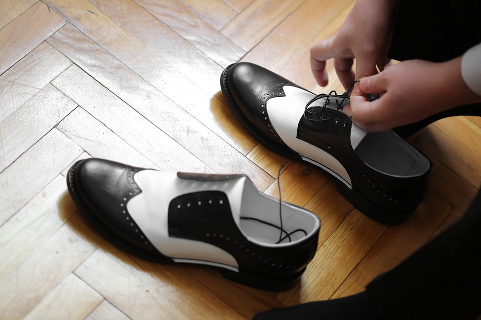 Shoes black and white shoelace