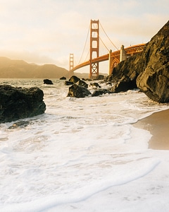 Golden Gate Bridge from Beach at Sunset photo