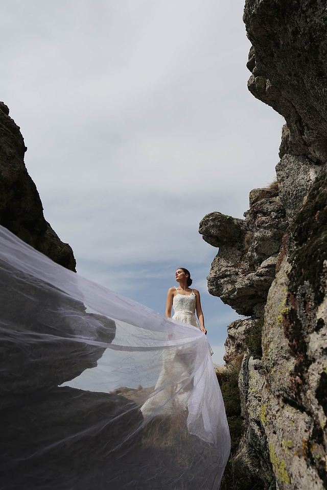 Long veil wedding dress