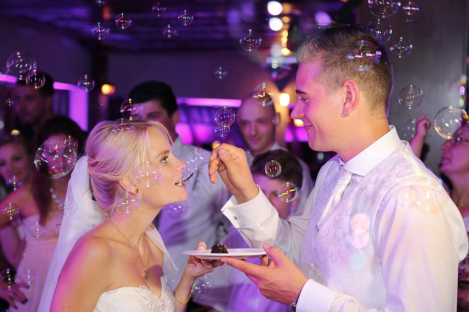 Bride groom feeding