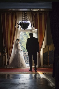 Balcony groom bride
