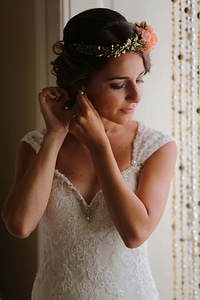 Bride earrings wedding dress photo