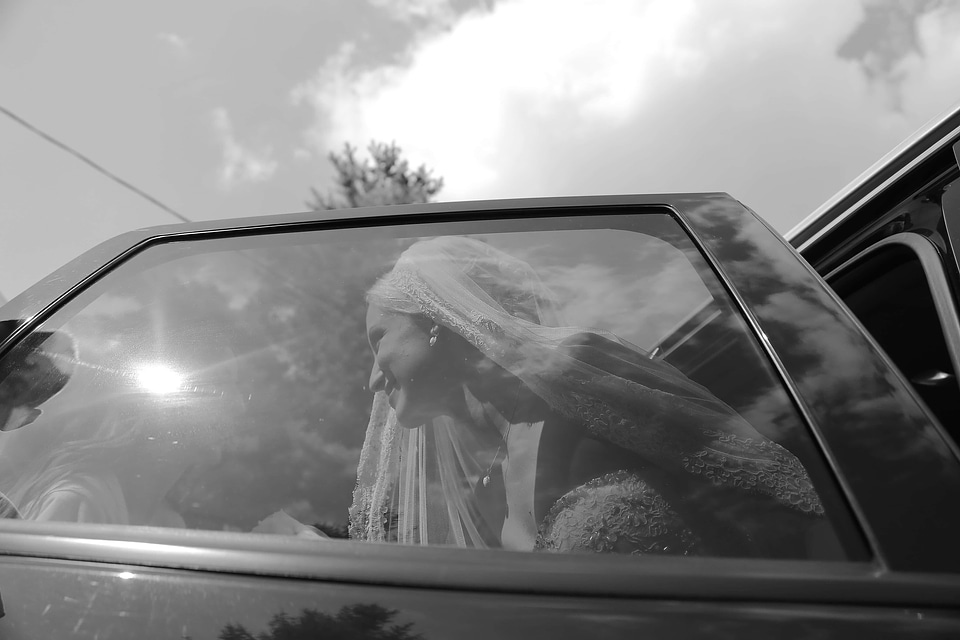 Window car wedding dress