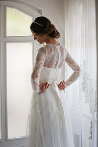 Bride wedding dress windows photo