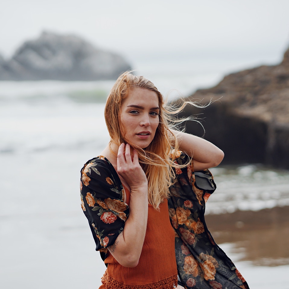 Blonde on the Beach, Wind Fluttering Hair photo