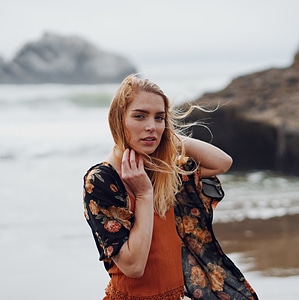 Blonde on the Beach, Wind Fluttering Hair