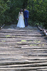 Wooden bridge walking photo