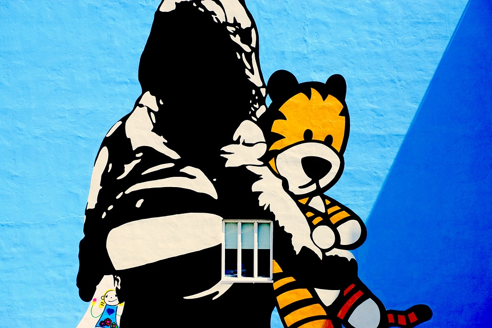 Mural of a Schoolgirl with Her Toy Tiger by Swiss Artist Bustart
