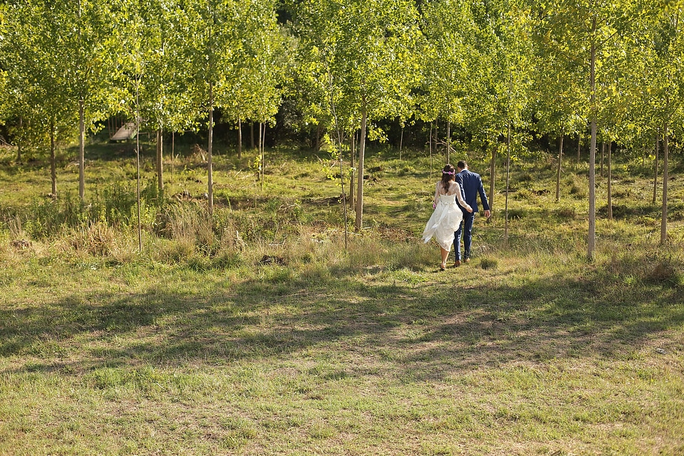 Groom bride forest