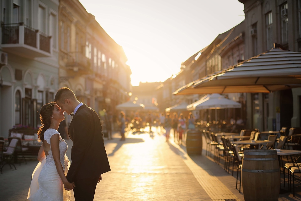 Bride urban area sunset