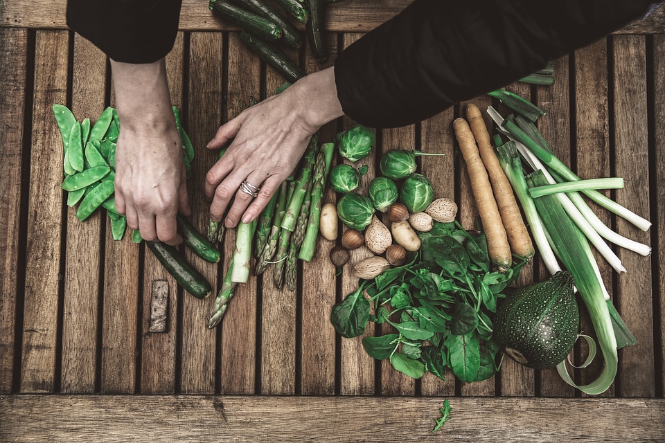 Green Vegetables on Wooden Table