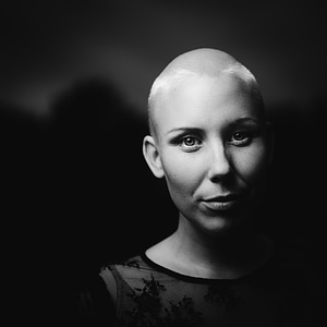 Black and White Portrait of Bald Woman photo