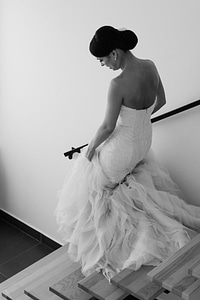 Bride staircase wedding dress photo