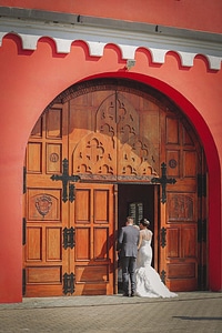 Monastery front door bride photo