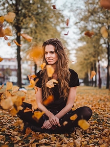 Autumn Portrait of Long Hair Women