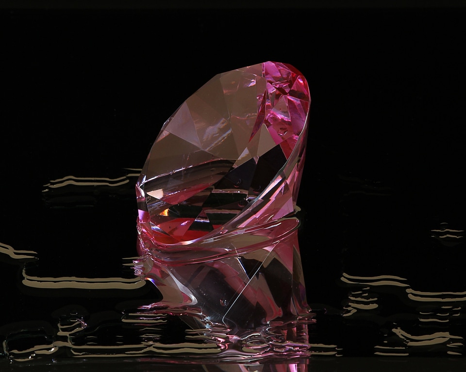 Pink glass facets reflection