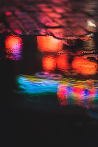 Colorful Lights Bouncing in the Puddle at Night photo