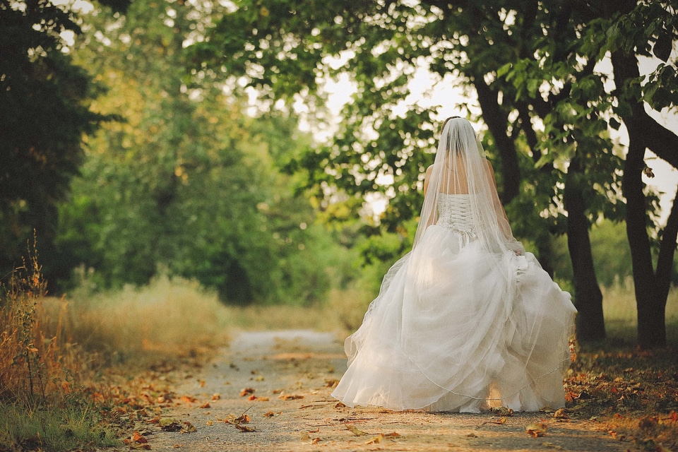 Bride wedding dress walking