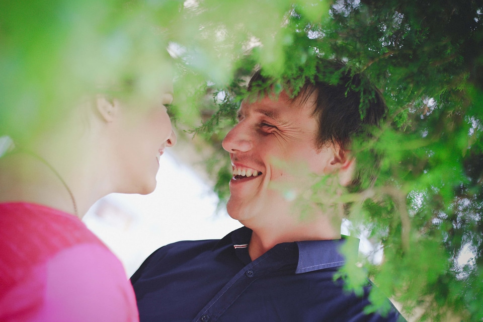 Boyfriend smiling girlfriend