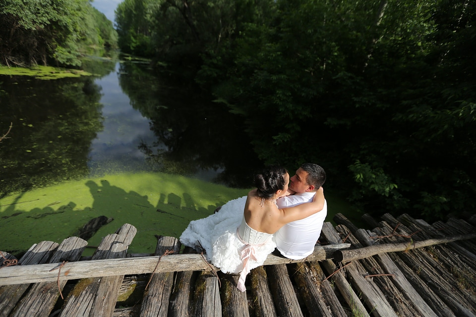 Bride wedding dress wooden
