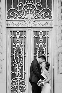 Black And White front door bride photo