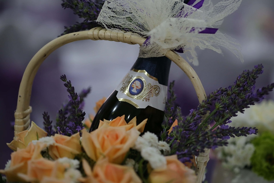 Red Wine bottle lavender