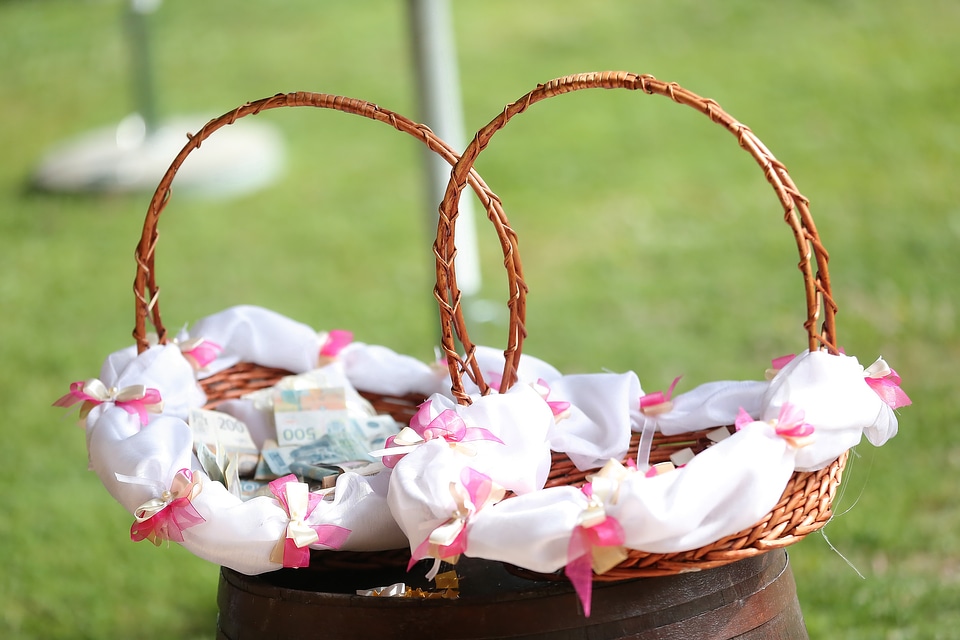 Money wicker basket wedding