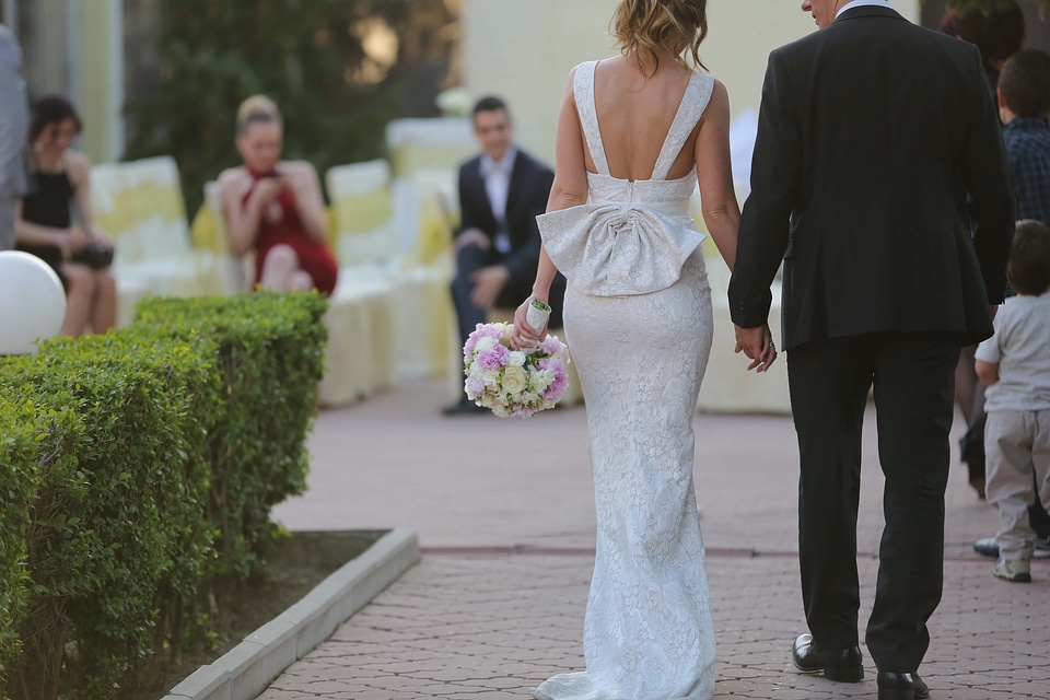 Bride groom walking