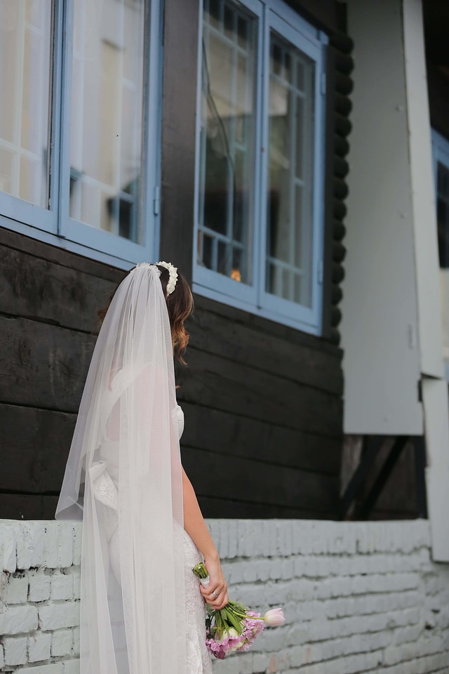 Wedding Dress posing veil