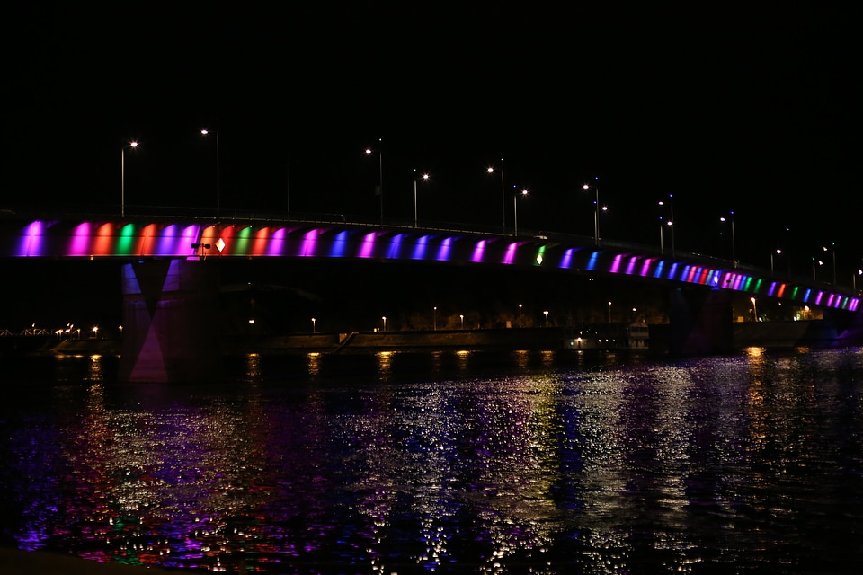 Bridge rainbow night