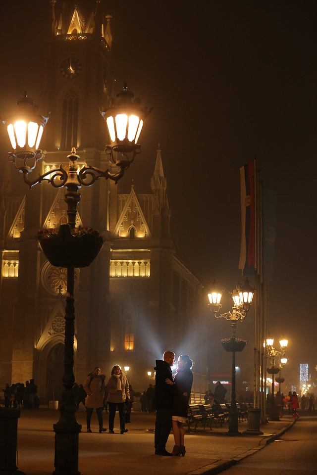 Nighttime cathedral downtown photo