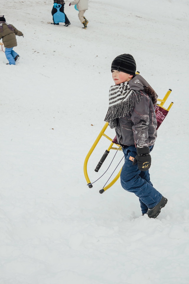 Boy school child sled