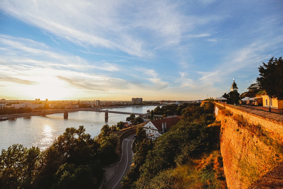 Aerial bridge cityscape