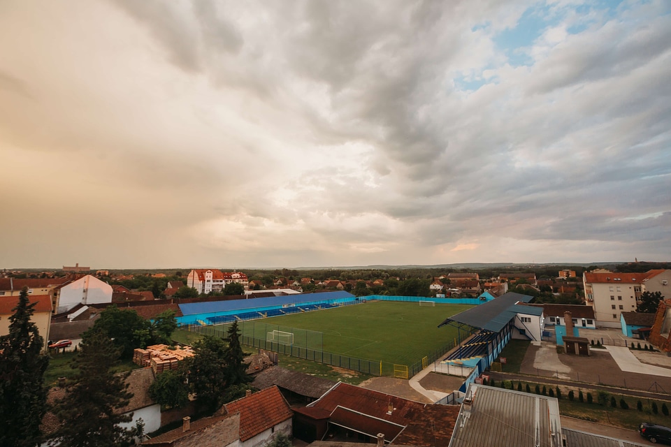 Aerial downtown football