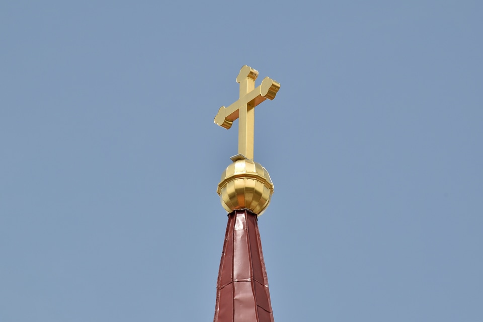 Blue Sky church tower cross
