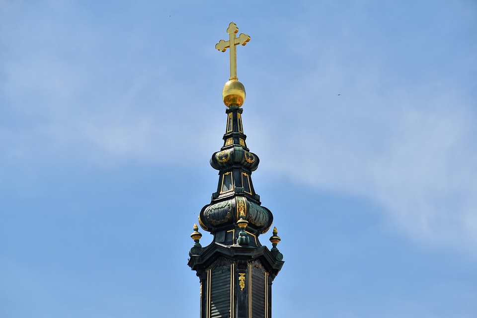 Church Tower cross golden glow