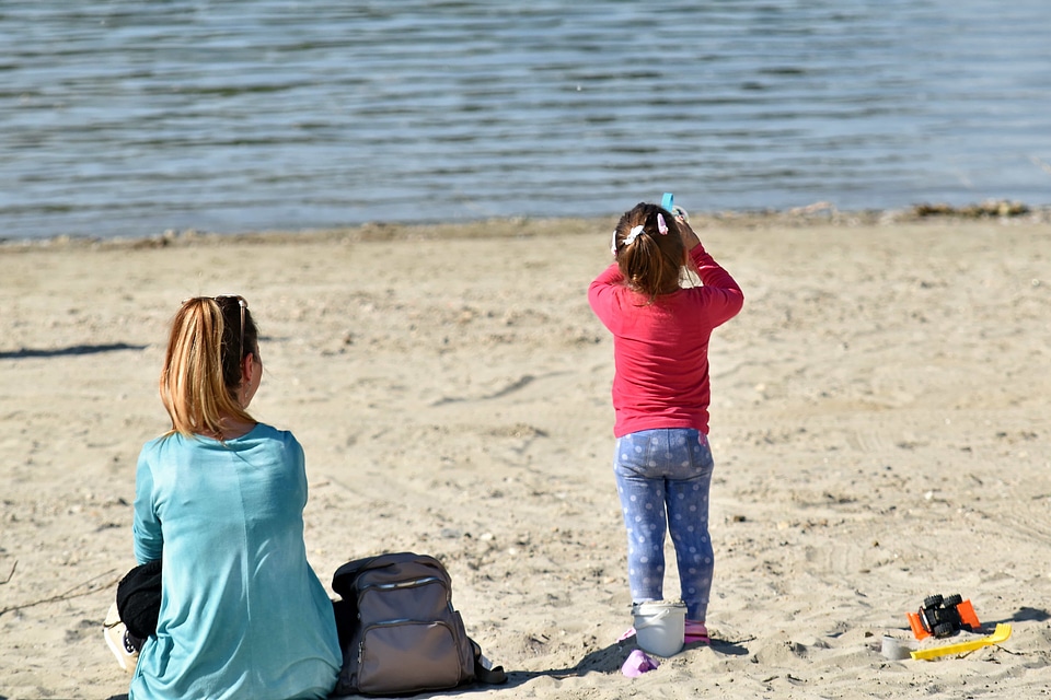 Beach daughter mother
