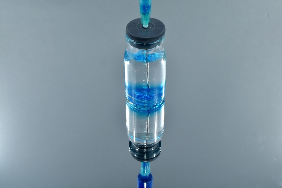 Blue chemicals close-up