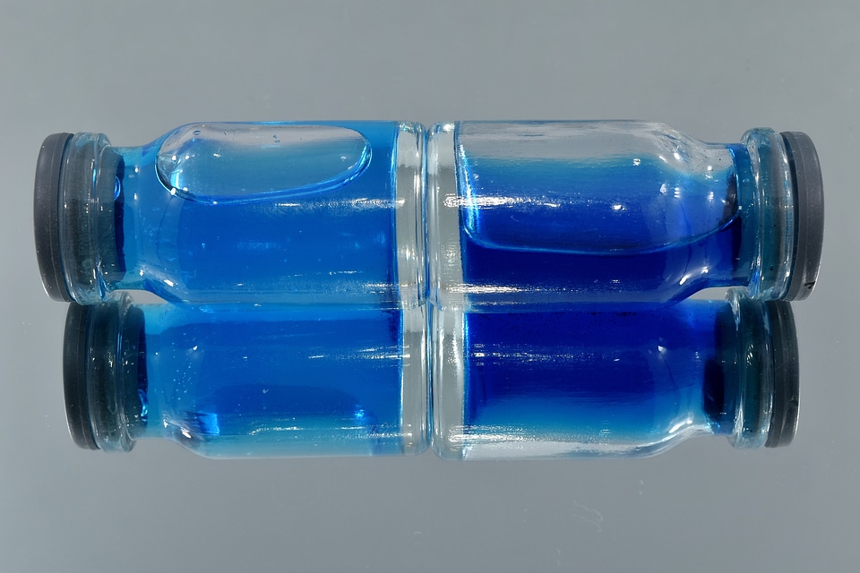 Blue bottles chemicals