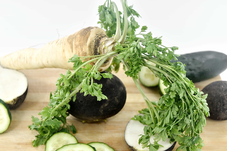 Cucumber green leaves parsley