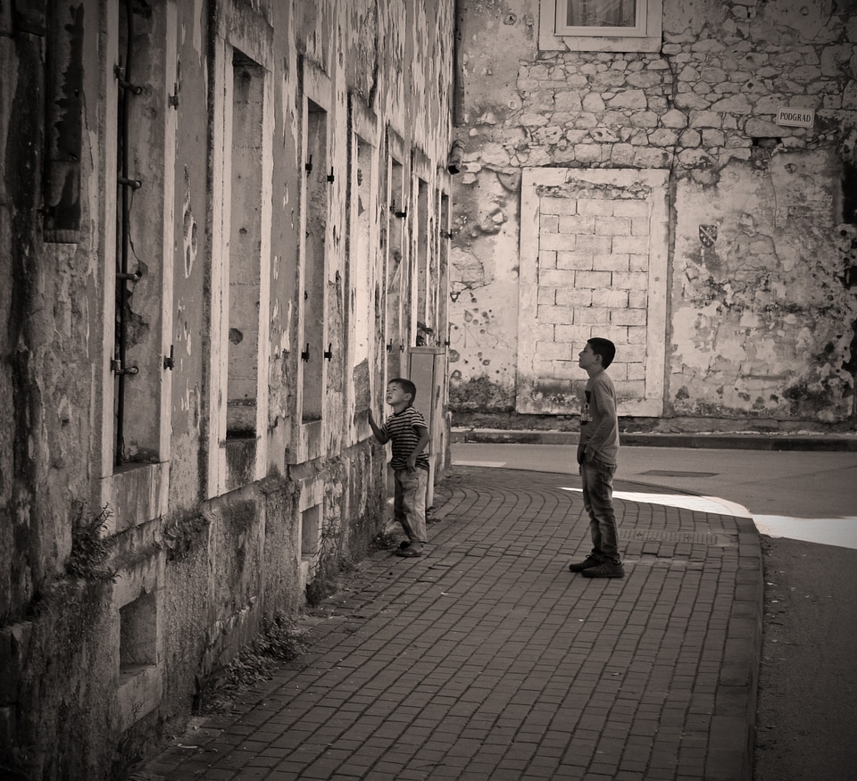 Abandoned building children photo