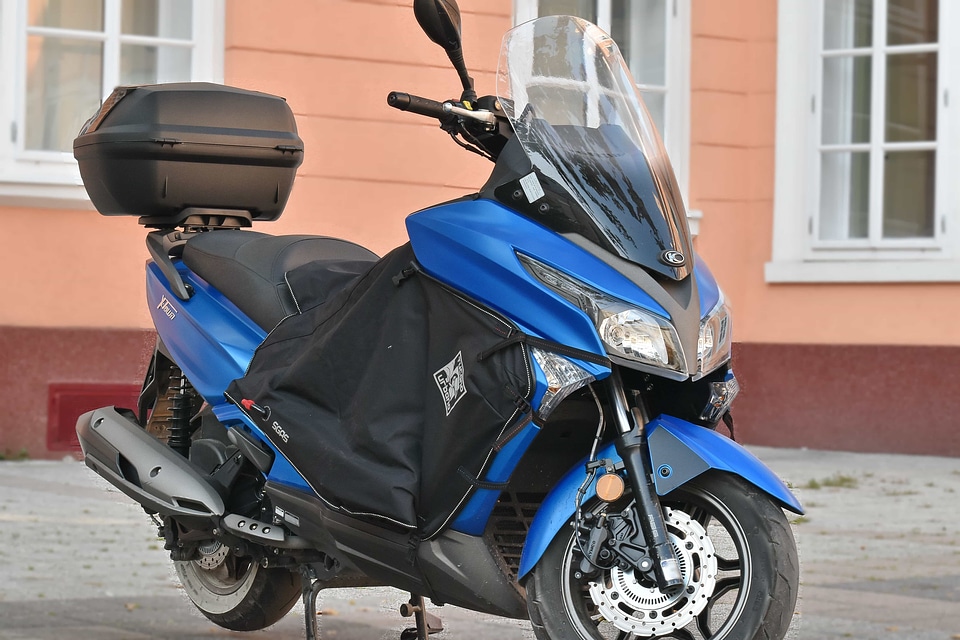 Blue motorcycle parking lot